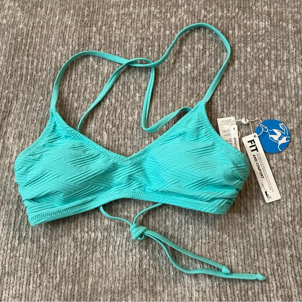 Cupshe Elaine Criss Cross Bikini‎ Top Size Small Teal Blue